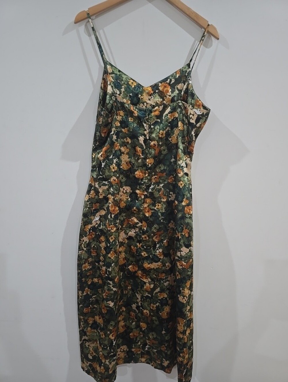 Floral Summer Satin V-neck Strappy Slip Midi Dress size Large - Picture 7 of 7